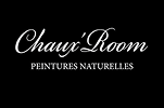 Logo Chaux'Room, spécialiste des peintures naturelles, affiché en lettres blanches élégantes sur fond noir uni.