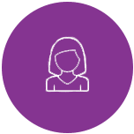 Icône de profil utilisateur femme. Silhouette générique d'avatar avec cheveux mi-longs sur fond violet.