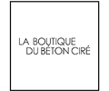 Logo minimaliste noir et blanc avec le texte "LA BOUTIQUE DU BÉTON CIRÉ" inscrit à l'intérieur d'un cadre carré simple.